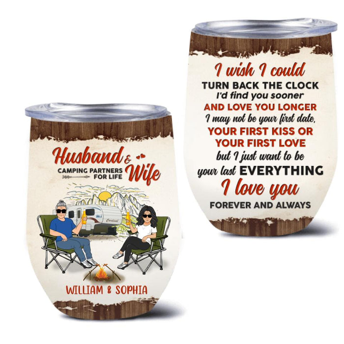 Custom Personalized Camping Wine Tumbler - Gift Idea For Camping Lover/ Couple - Husband & Wife Camping Partners For Life