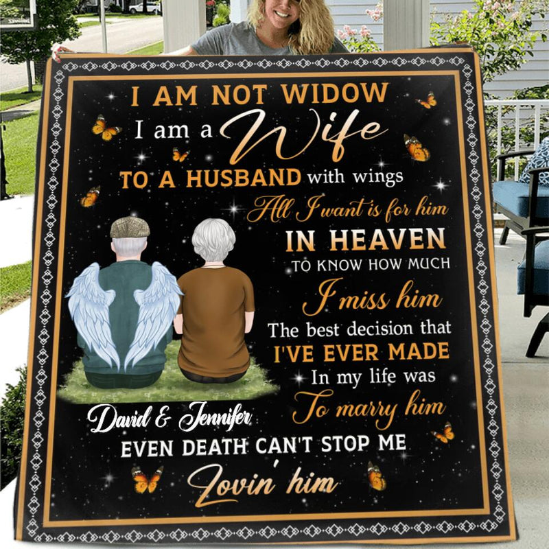 Personalized Memorial Couple Quilt/Fleece Throw Blanket/Pillow Cover - Memorial Gift Idea For Couple/Wife - I Am A Wife To A Husband With Wings