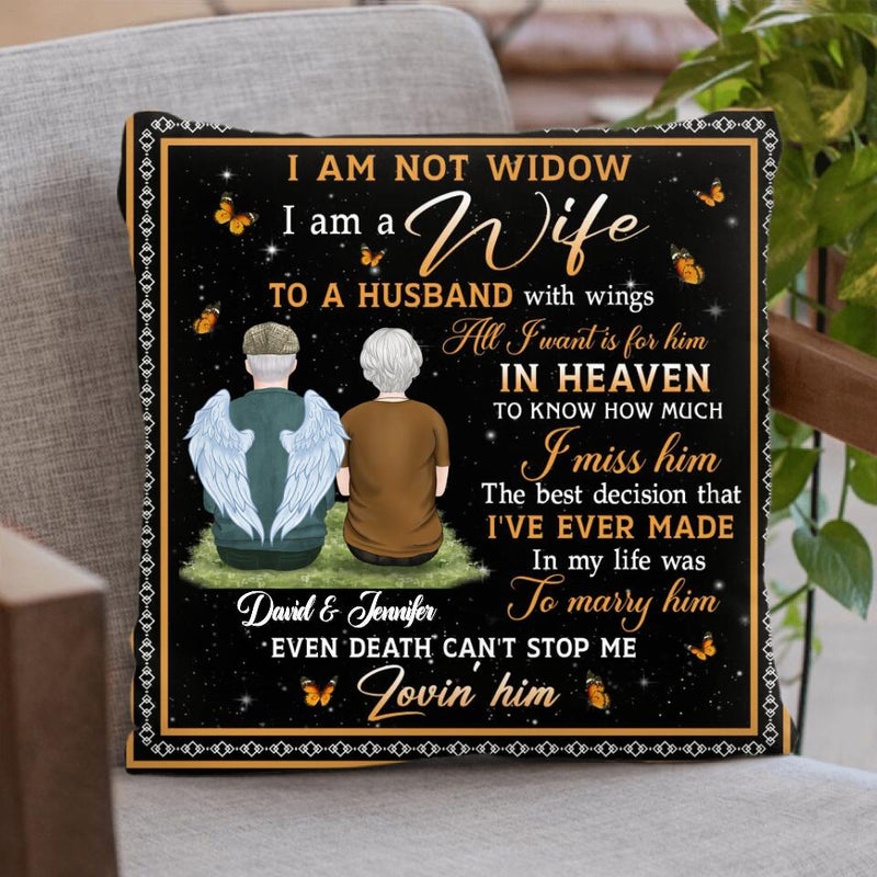 Personalized Memorial Couple Quilt/Fleece Throw Blanket/Pillow Cover - Memorial Gift Idea For Couple/Wife - I Am A Wife To A Husband With Wings