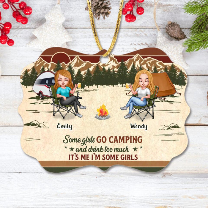 Custom Personalized Camping Friends Wooden Ornament - Upto 7 Friends - Gift Idea For Friends/Besties/Camping Lovers - Some Girls Go Camping And Drink Too Much