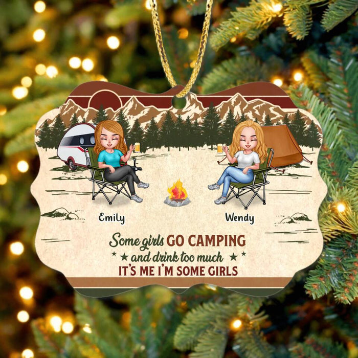 Custom Personalized Camping Friends Wooden Ornament - Upto 7 Friends - Gift Idea For Friends/Besties/Camping Lovers - Some Girls Go Camping And Drink Too Much