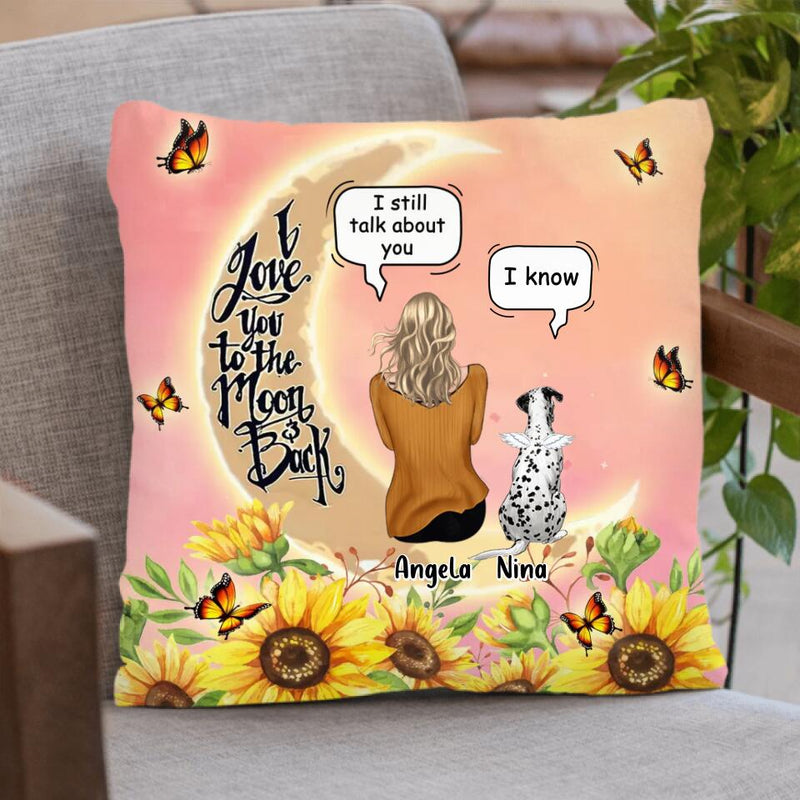 Personalized Memorial Pet Sunflower Pillow Cover/Fleece Blanket/Quilt - Memorial Gift Idea For Dog/Cat Lover - Adult/Couple With Up to 4 Pets - I Love You To The Moon & Back
