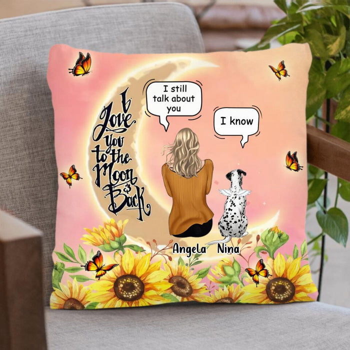 Custom Personalized Memorial Pet Sunflower Pillow Cover/ Fleece/Quilt Blanket - Memorial Gift Idea For Dog/Cat Lover - Adult/Couple With Upto 4 Pets - I Love You To The Moon & Back