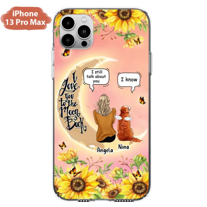 Custom Personalized Memorial Pet Sunflower Phone Case - Adult/Couple With Upto 4 Pets - Memorial Gift Idea For Dog/Cat Lovers - I Love You To The Moon & Back - Case For iPhone & Samsung