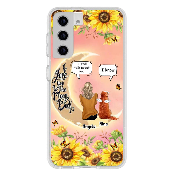 Custom Personalized Memorial Pet Sunflower Phone Case - Adult/Couple With Upto 4 Pets - Memorial Gift Idea For Dog/Cat Lovers - I Love You To The Moon & Back - Case For iPhone & Samsung