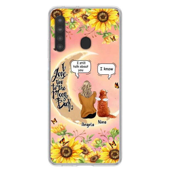 Custom Personalized Memorial Pet Sunflower Phone Case - Adult/Couple With Upto 4 Pets - Memorial Gift Idea For Dog/Cat Lovers - I Love You To The Moon & Back - Case For iPhone & Samsung