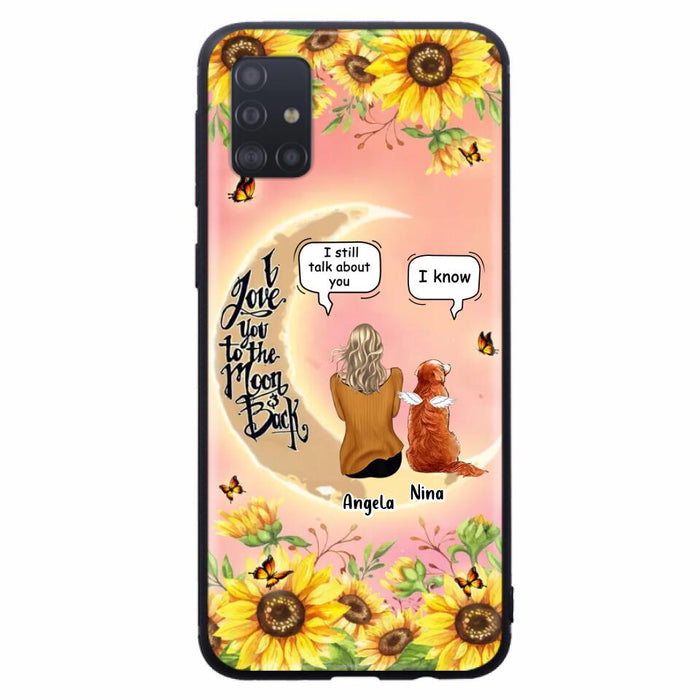 Custom Personalized Memorial Pet Sunflower Phone Case - Adult/Couple With Upto 4 Pets - Memorial Gift Idea For Dog/Cat Lovers - I Love You To The Moon & Back - Case For iPhone & Samsung