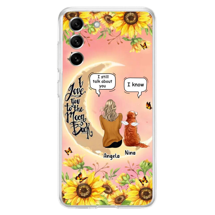 Custom Personalized Memorial Pet Sunflower Phone Case - Adult/Couple With Upto 4 Pets - Memorial Gift Idea For Dog/Cat Lovers - I Love You To The Moon & Back - Case For iPhone & Samsung