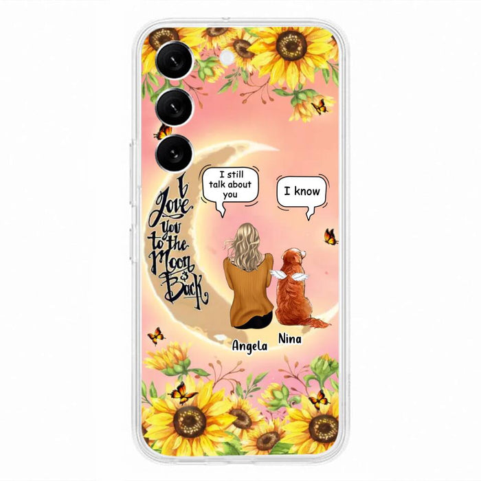 Custom Personalized Memorial Pet Sunflower Phone Case - Adult/Couple With Upto 4 Pets - Memorial Gift Idea For Dog/Cat Lovers - I Love You To The Moon & Back - Case For iPhone & Samsung