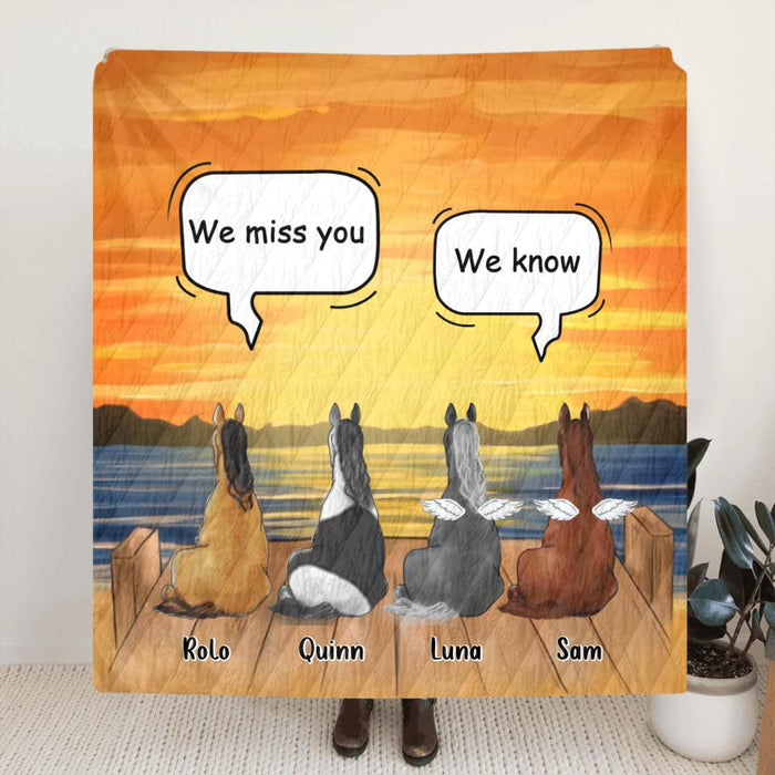 Custom Personalized Memorial Horses Quilt/Fleece Blanket/Pillow Cover - Upto 4 Horses - Memorial Gift Idea For Horse Owners