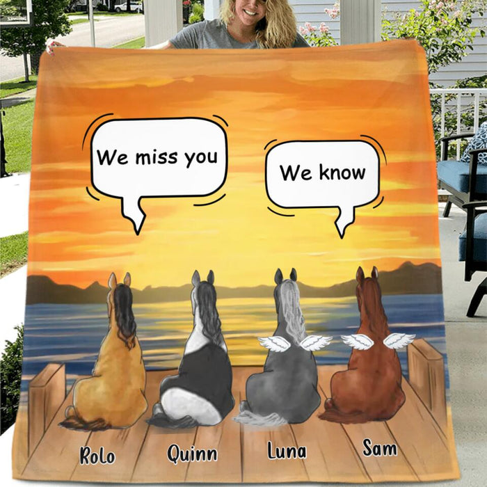 Custom Personalized Memorial Horses Quilt/Fleece Blanket/Pillow Cover - Upto 4 Horses - Memorial Gift Idea For Horse Owners