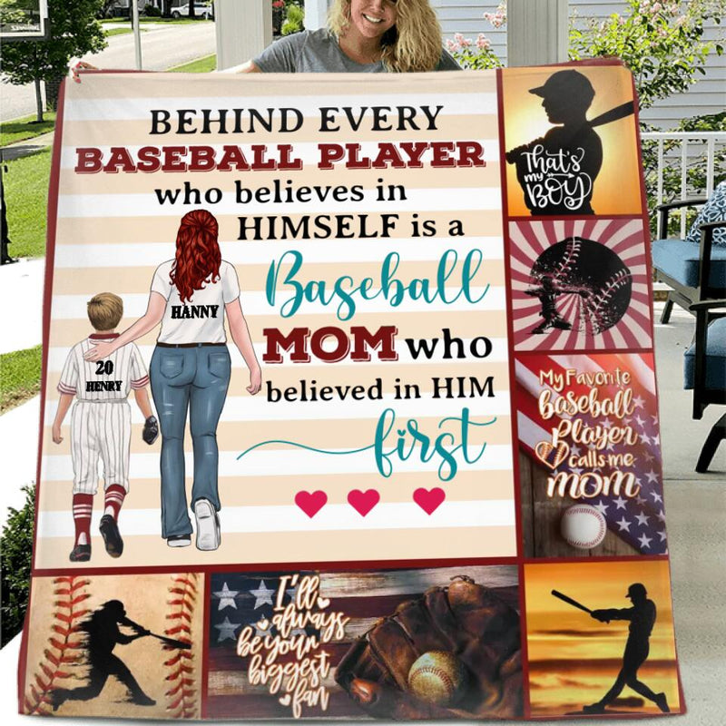 Personalized Baseball Mom Fleece Blanket/Quilt - Gift Idea For Mother's Day/Christmas/Birthday - My Favorite Baseball Player Calls Me Mom