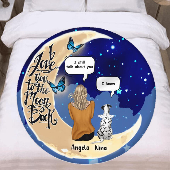 Custom Personalized Memorial Pet Moon Flannel Round Blanket - Upto 4 Pets - Best Gift For Dog/Cat Lover - I Love You To The Moon & Back