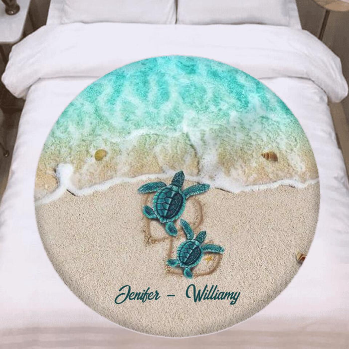 Custom Personalized Turtle Round Blanket - Gift for Family, Turtle Lovers -  Turtle Family Blanket - Up to 6 Little Turtles