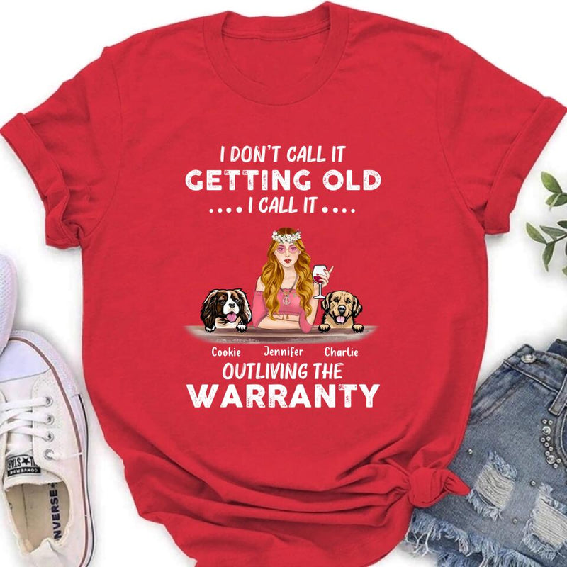 Personalized Hippie Girl T-shirt/Long Sleeve/Sweatshirt/Hoodie - Girl With Up to 2 Dogs - Gift Idea For Hippies/Dog Lovers - I Don't Call It Getting Old I Call It Outliving The Warranty
