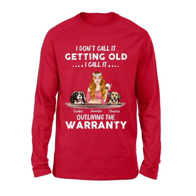 Personalized Hippie Girl T-shirt/Long Sleeve/Sweatshirt/Hoodie - Girl With Up to 2 Dogs - Gift Idea For Hippies/Dog Lovers - I Don't Call It Getting Old I Call It Outliving The Warranty