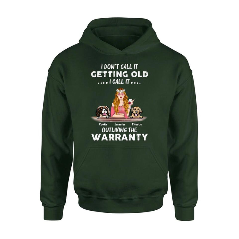 Personalized Hippie Girl T-shirt/Long Sleeve/Sweatshirt/Hoodie - Girl With Up to 2 Dogs - Gift Idea For Hippies/Dog Lovers - I Don't Call It Getting Old I Call It Outliving The Warranty