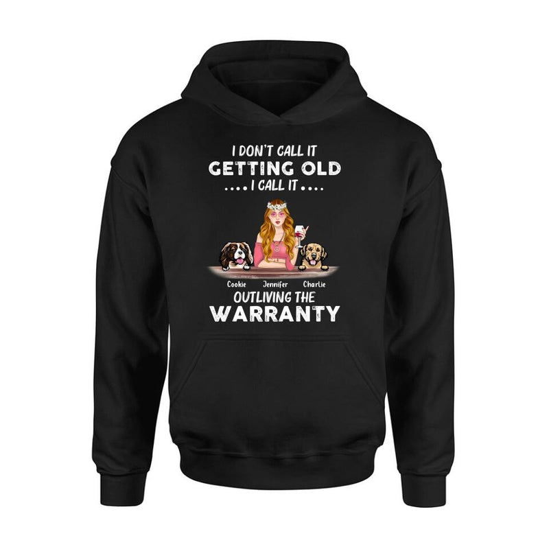 Personalized Hippie Girl T-shirt/Long Sleeve/Sweatshirt/Hoodie - Girl With Up to 2 Dogs - Gift Idea For Hippies/Dog Lovers - I Don't Call It Getting Old I Call It Outliving The Warranty