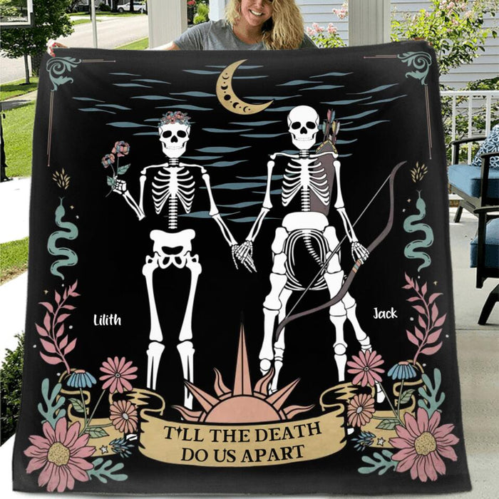 Personalized Skeleton Couple Single Layer Fleece/ Quilt - Horoscope Gift Idea For Couple - Till The Death Do Us Part