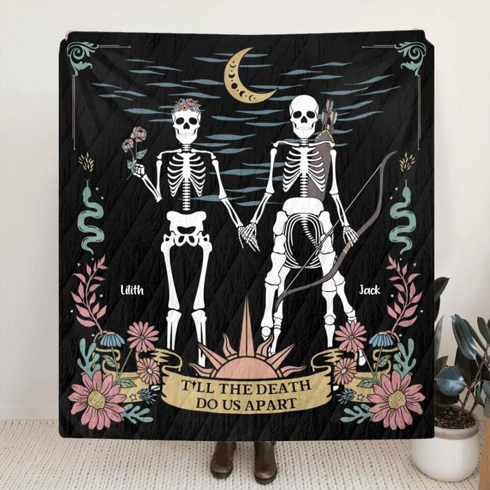 Personalized Skeleton Couple Single Layer Fleece/ Quilt - Horoscope Gift Idea For Couple - Till The Death Do Us Part