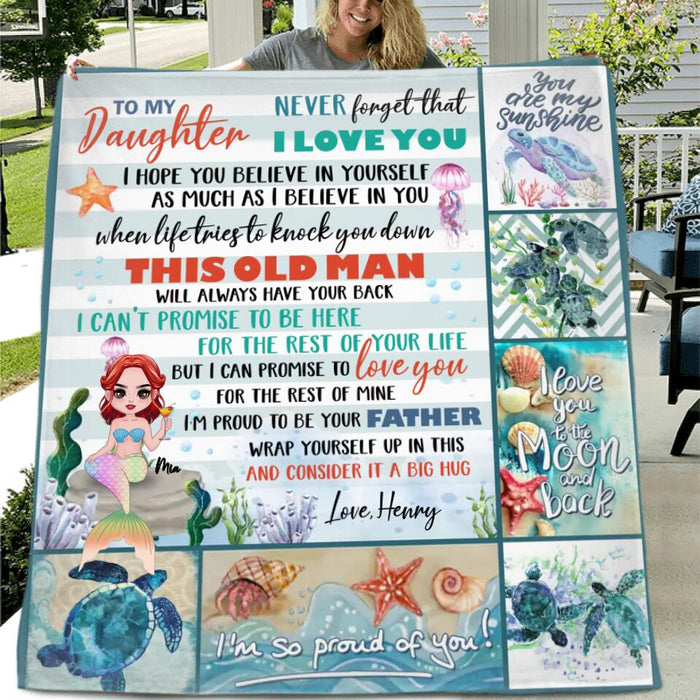 Personalized Mermaid Single Layer Fleece/ Quilt - Gift Idea From Dad To Daughter - Never Forget That I Love You