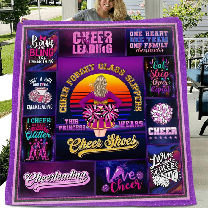 Custom Personalized Cheerleading Fleece/Quilt Blanket - Birthday Gift For Cheerleading Coach, Cheerleader - Cheer Forget Glass Slippers This Princess Wears Cheer Shoes