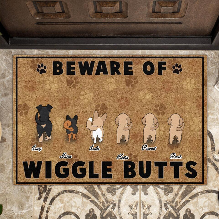 Custom Dog Doormat - Upto 4 Dogs - Best Gift For Dog Lovers - Beware Of Wiggle Butts