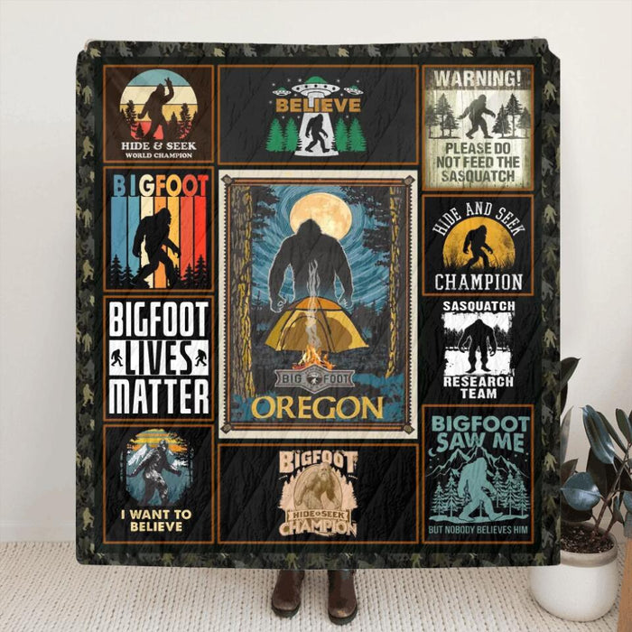 Custom Personalized Bigfoot Fleece/Quilt Blanket - Gift Idea For Family/Friend - Hide & Seek World Champion