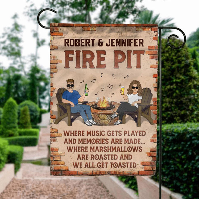 Custom Personalized Fire Pit Flag - Gift Idea For Couple - Fire Pit Where Music Gets Played And Memories Are Made