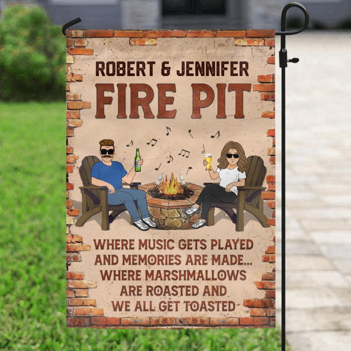 Custom Personalized Fire Pit Flag - Gift Idea For Couple - Fire Pit Where Music Gets Played And Memories Are Made