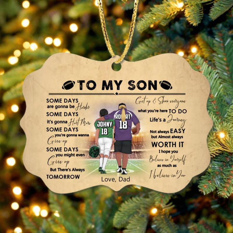 Personalized Football Dad & Son Rectangle Wooden Ornament - Gift Idea For Football Lovers - To My Son, Some Days Are Gonna Be Harder
