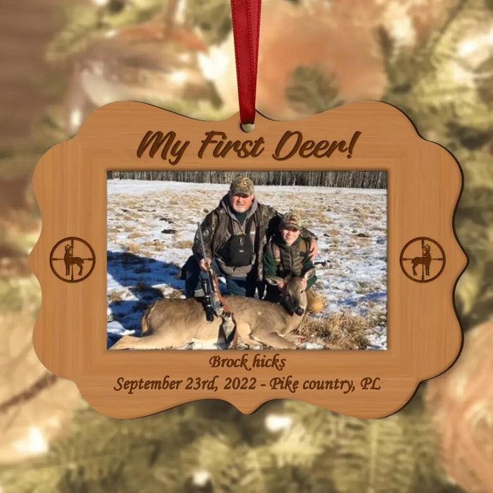 Custom Personalized Deer Hunting Wooden Ornament - Upload Photo - Gift Idea For Hunting Lover - My First Deer
