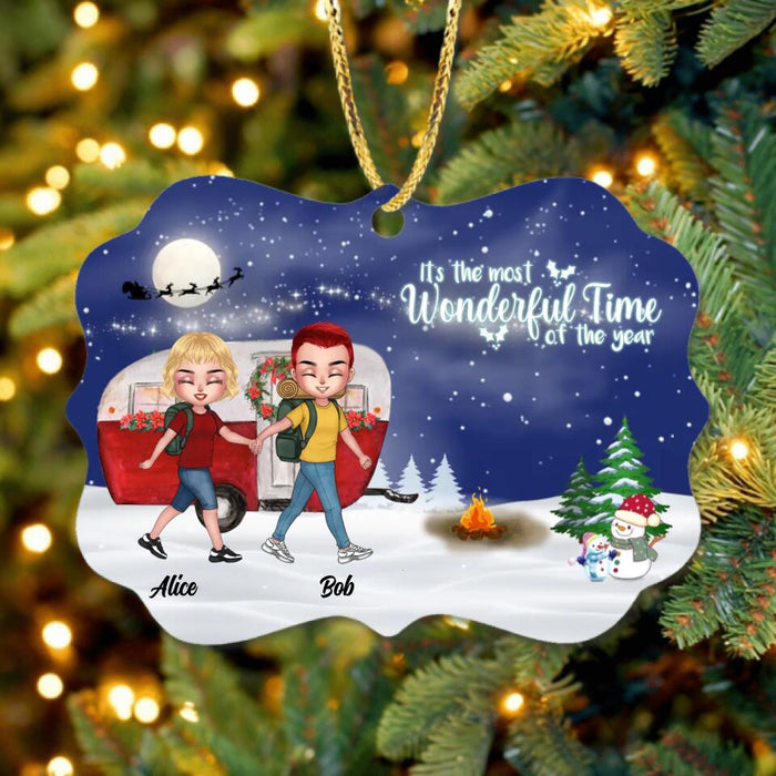 Custom Personalized Xmas Camping Couple Rectangle/Circle Wooden Ornament - Christmas Gift Idea For Couple - It's The Most Wonderful Time Of The Year