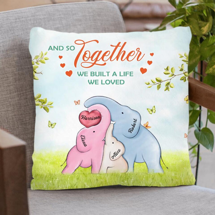 Custom Personalized Elephants Family Quilt/Single Layer Fleece Blanket/Pillow Cover - Gift Idea For Family - Upto 4 Baby Elephants - And So Together We Built A Life We Loved
