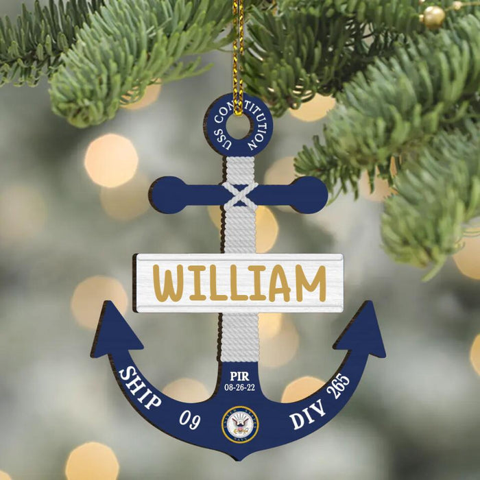 Custom Personalized US Navy Anchor Wooden Ornament - Christmas Gift Idea - USS Constitution