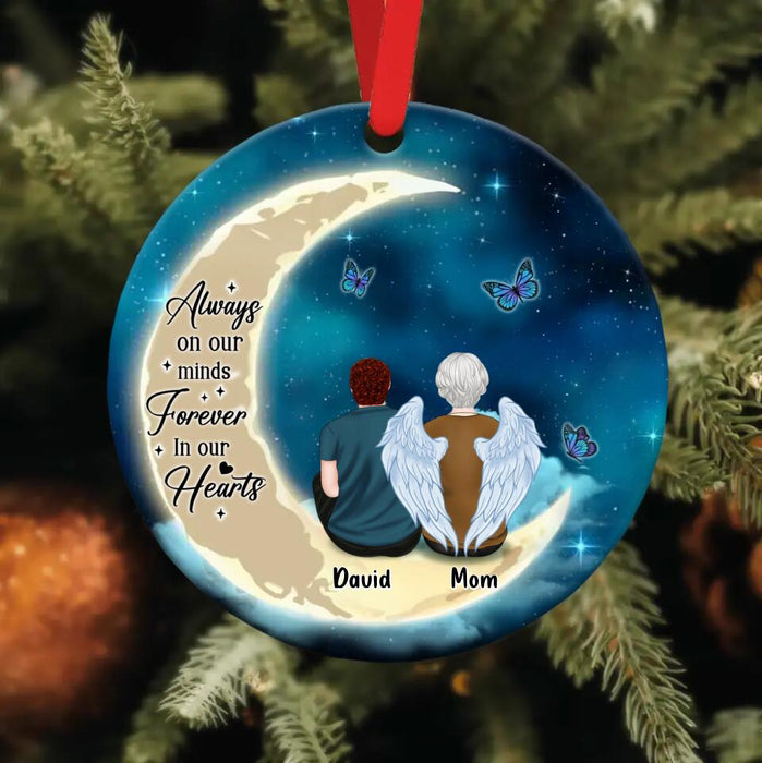 Custom Personalized Memorial Family Circle Wooden Ornament - Upto 4 People - Christmas Memorial Gift For Loss Of Family Member - Always On Our Minds Forever In Our Hearts