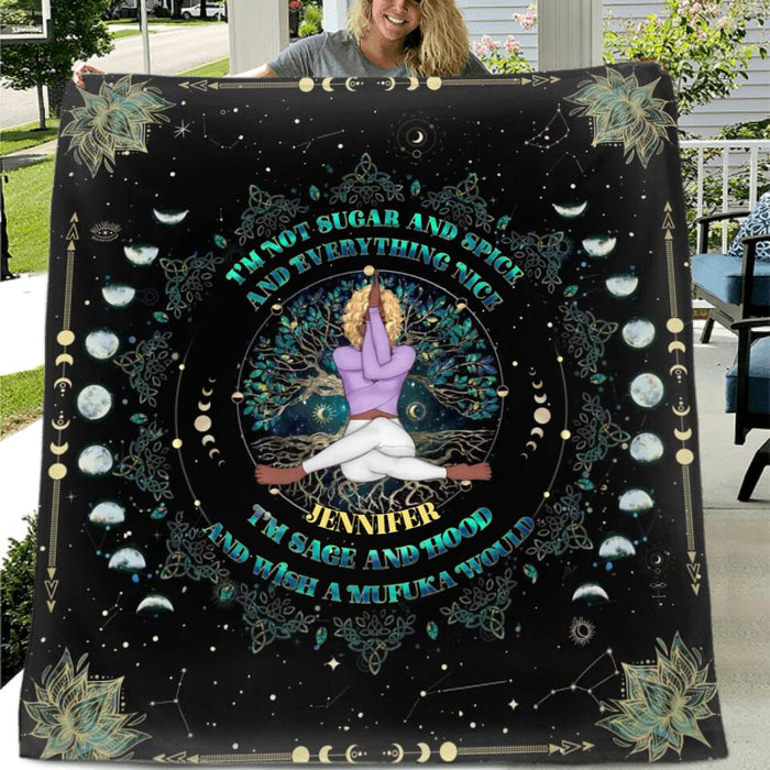 Personalized Yoga Single Layer Fleece Blanket/ Quilt - I'm Sage and Hood and Wish A Mufuka Would - Gift Idea For Yoga Lover/ Birthday