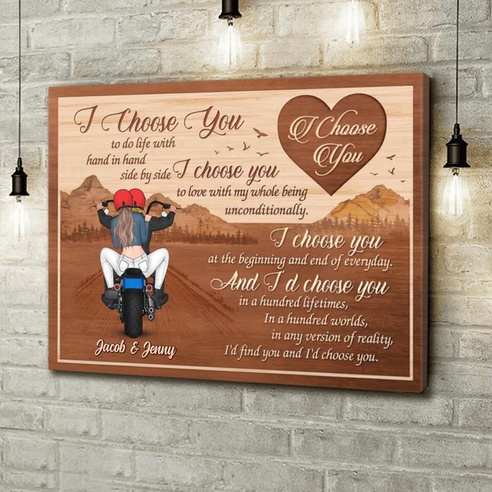 Personalized Biker Canvas - I'd Find You and I'd Choose You - Gift Idea For Couple/ Biker Lover/ Birthday