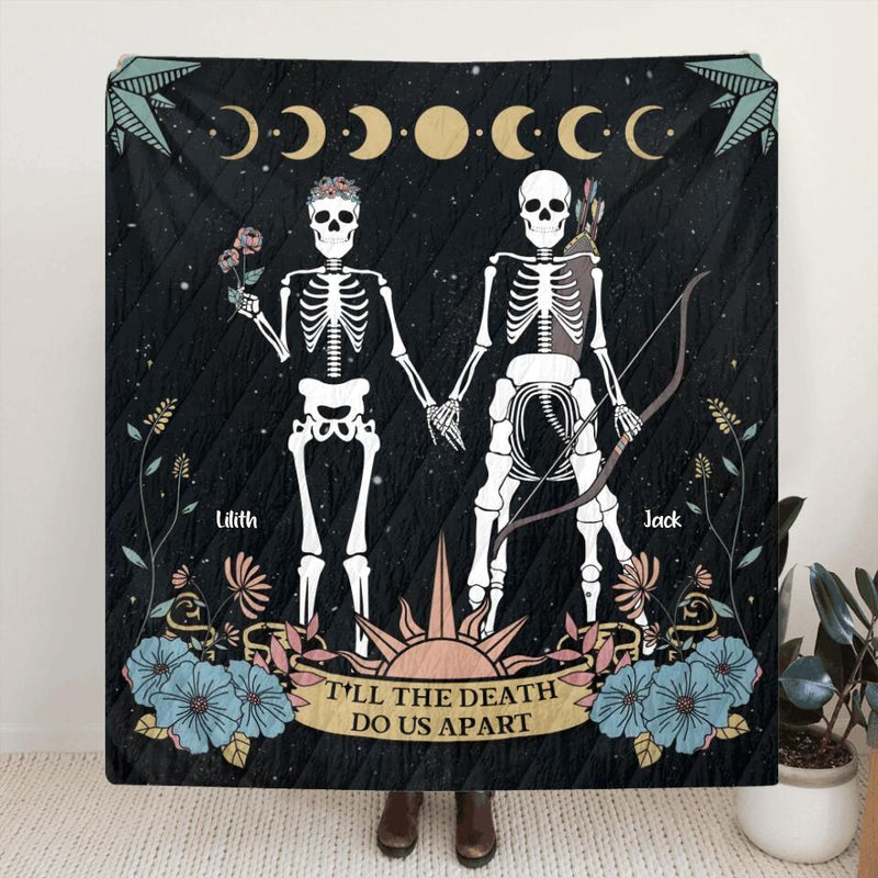 Personalized Skeleton Couple Fleece Throw Blanket/Quilt - Till The Death Do Us Part - Horoscope Gift Idea For Couple