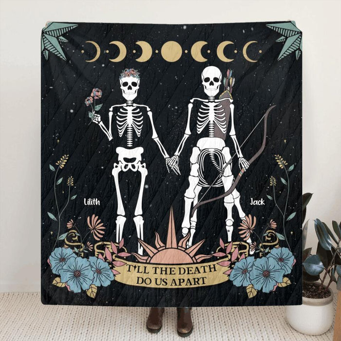 Personalized Skeleton Couple Single Layer Fleece/ Quilt - Till The Death Do Us Part - Horoscope Gift Idea For Couple