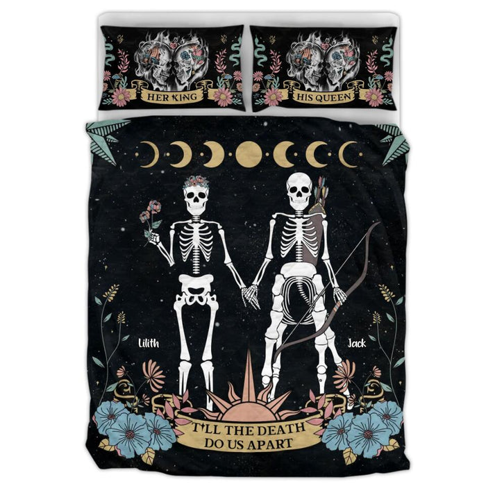 Personalized Skeleton Couple Quilt Bed Sets - Till The Death Do Us Part - Horoscope Gift Idea For Couple