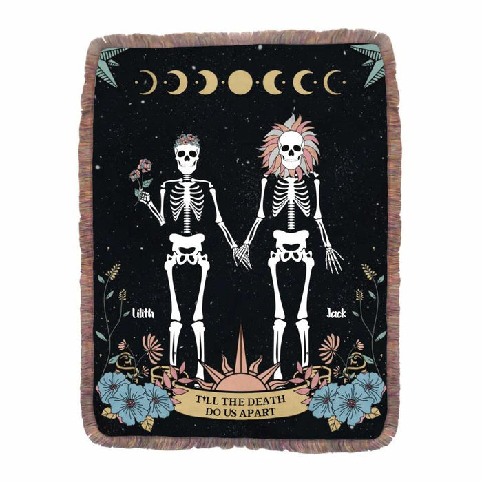 Personalized Skeleton Couple Fringe Blanket - Till The Death Do Us Part - Horoscope Gift Idea For Couple