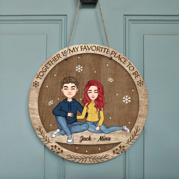 Custom Personalized Couple Circle Wooden Sign - Gift Idea For Couple/ Valentine's Day Gift - Together Is My Favorite Place To Be