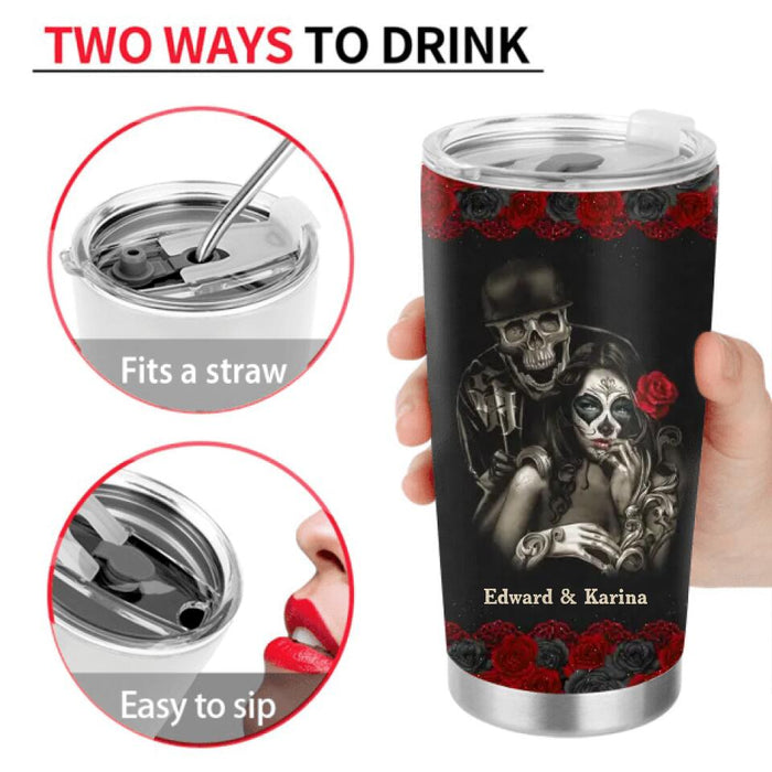 Custom Personalized Skeleton Couple Tumbler - Gift Idea For Couple - Sometimes It Takes Two Krazy Fuckers To Make The Perfect Relationship