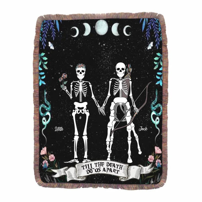 Custom Personalized Horoscope Skeleton Couple Fringe Blanket- Gift Idea For Couple, Husband and Wife - Till The Death Do Us Part