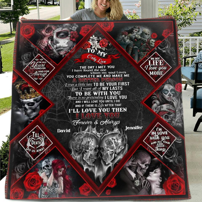 Custom Personalized Skeleton Couple Single Layer Fleece/ Quilt Blanket- Gift Idea For Couple, Husband and Wife - To My Only Love