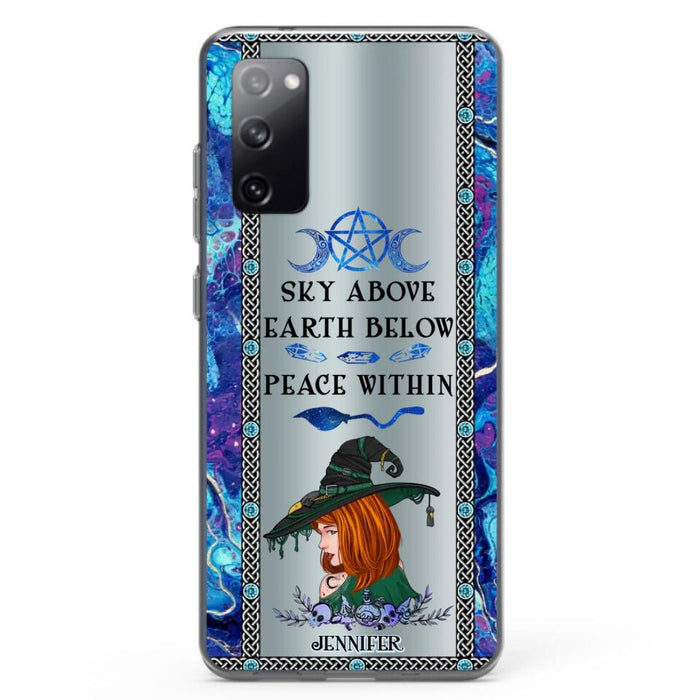 Custom Personalized Witch Phone Case - Gift Idea For Witch Lovers - Sky Above Earth Below Peace Within - Cases For iPhone & Samsung