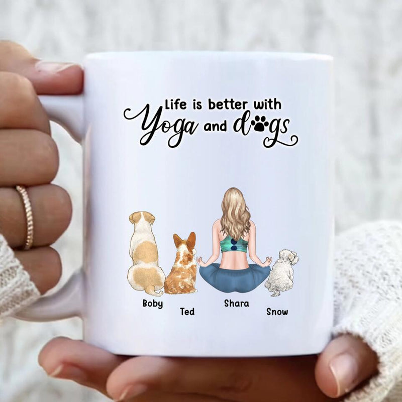 Personalized Dog Mom Coffee Mug - Gift for Yoga Lovers, Dog Mom - Mother's Day Gift For Dog Mom - Up to 3 Dogs