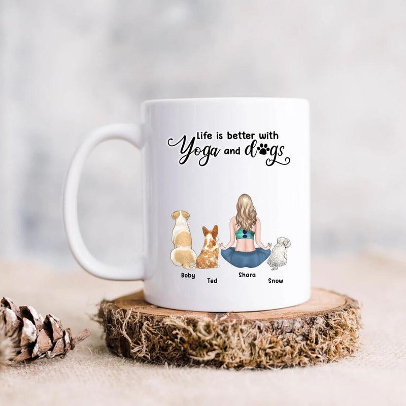 Personalized Dog Mom Coffee Mug - Gift for Yoga Lovers, Dog Mom - Mother's Day Gift For Dog Mom - Up to 3 Dogs