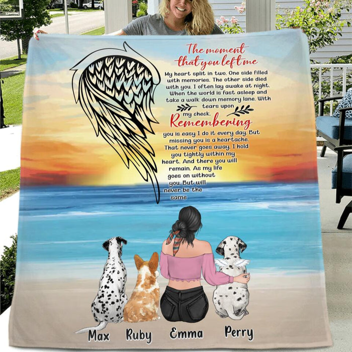 Custom Personalized Memorial Pet Mom Single Layer Fleece/ Quilt Blanket - Memorial Gift Idea For Dog/Cat Lover - Upto 3 Pets - The Moment That You Left Me